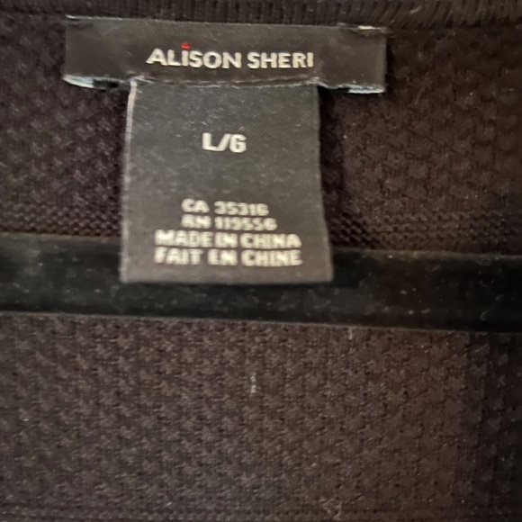 Black knit Cardigan Sweater trimmed in white. Size Large - Picture 3 of 3